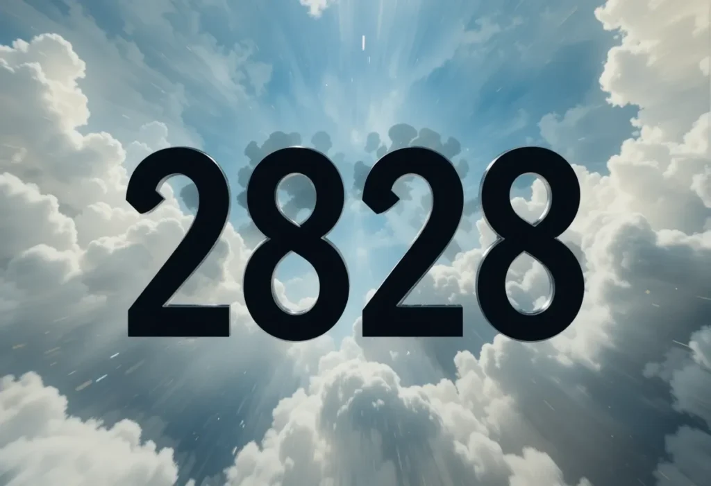 A glowing image of the number 2828 with angelic light, symbolizing balance and abundance.