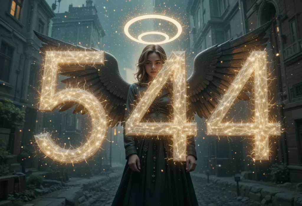 A mystical image of the number 544 glowing with a golden aura, symbolizing divine guidance and transformation.